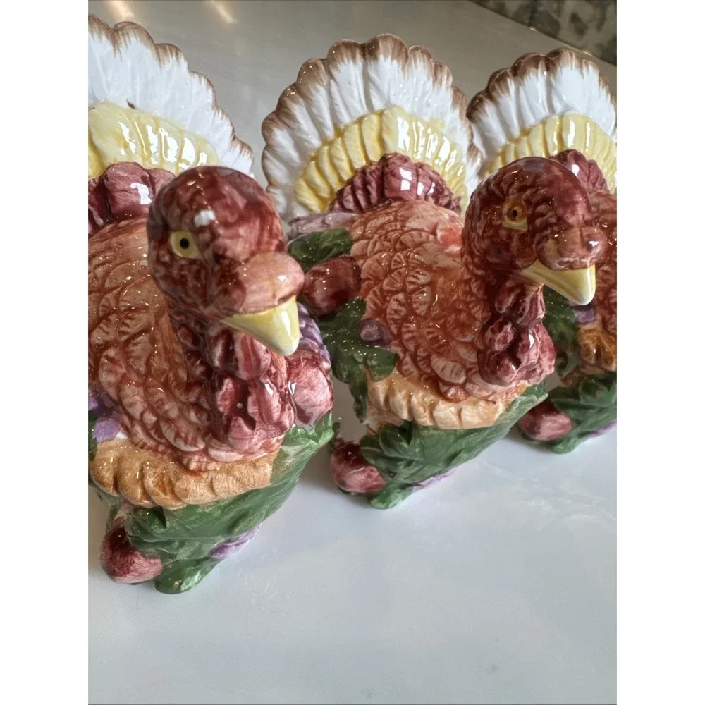 VTG Ceramic Turkey Napkin Rings Holders Thanksgiving/Fall Set Of 4